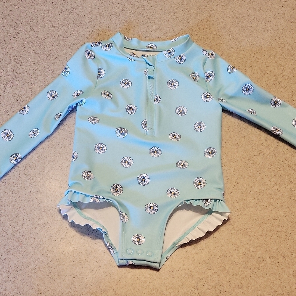 Carter's Light Blue Floral Kids Rashguard Size 18 Months
